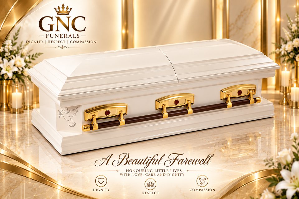 Little Lives White & Gold baby casket
